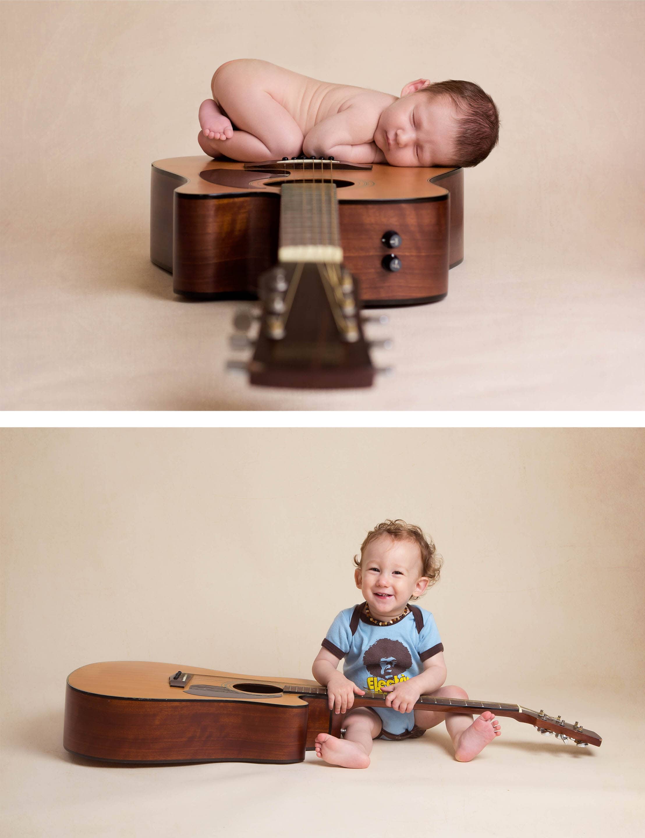 baby on an acoustic guitar