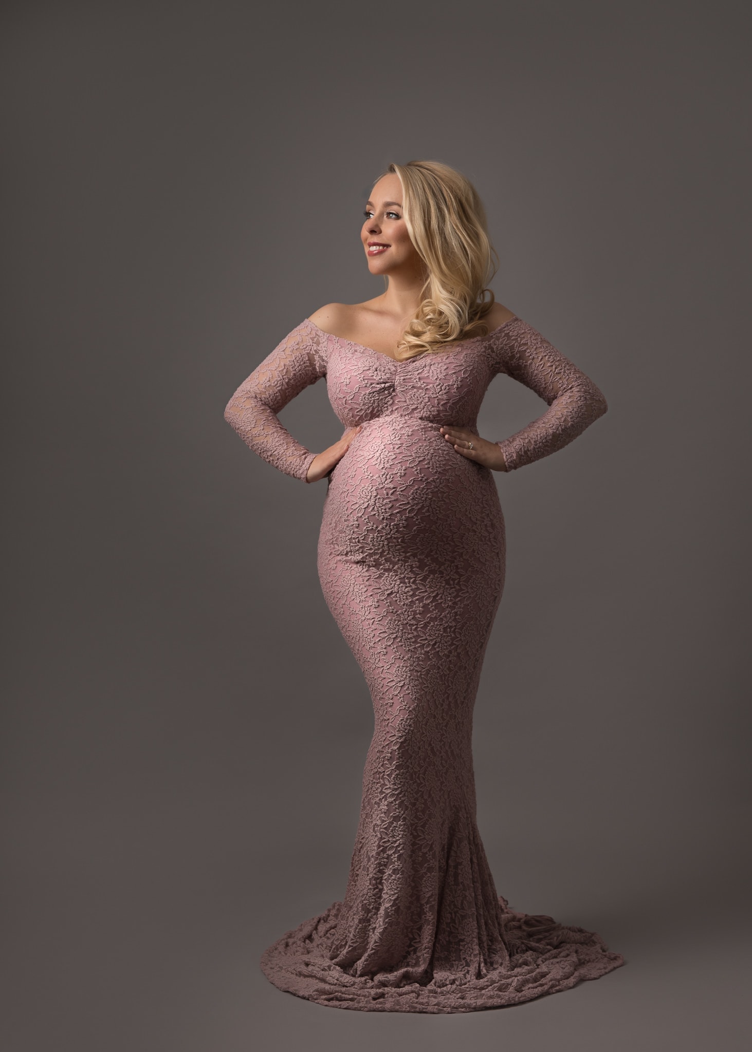 Pregnant Lady in long pink dress