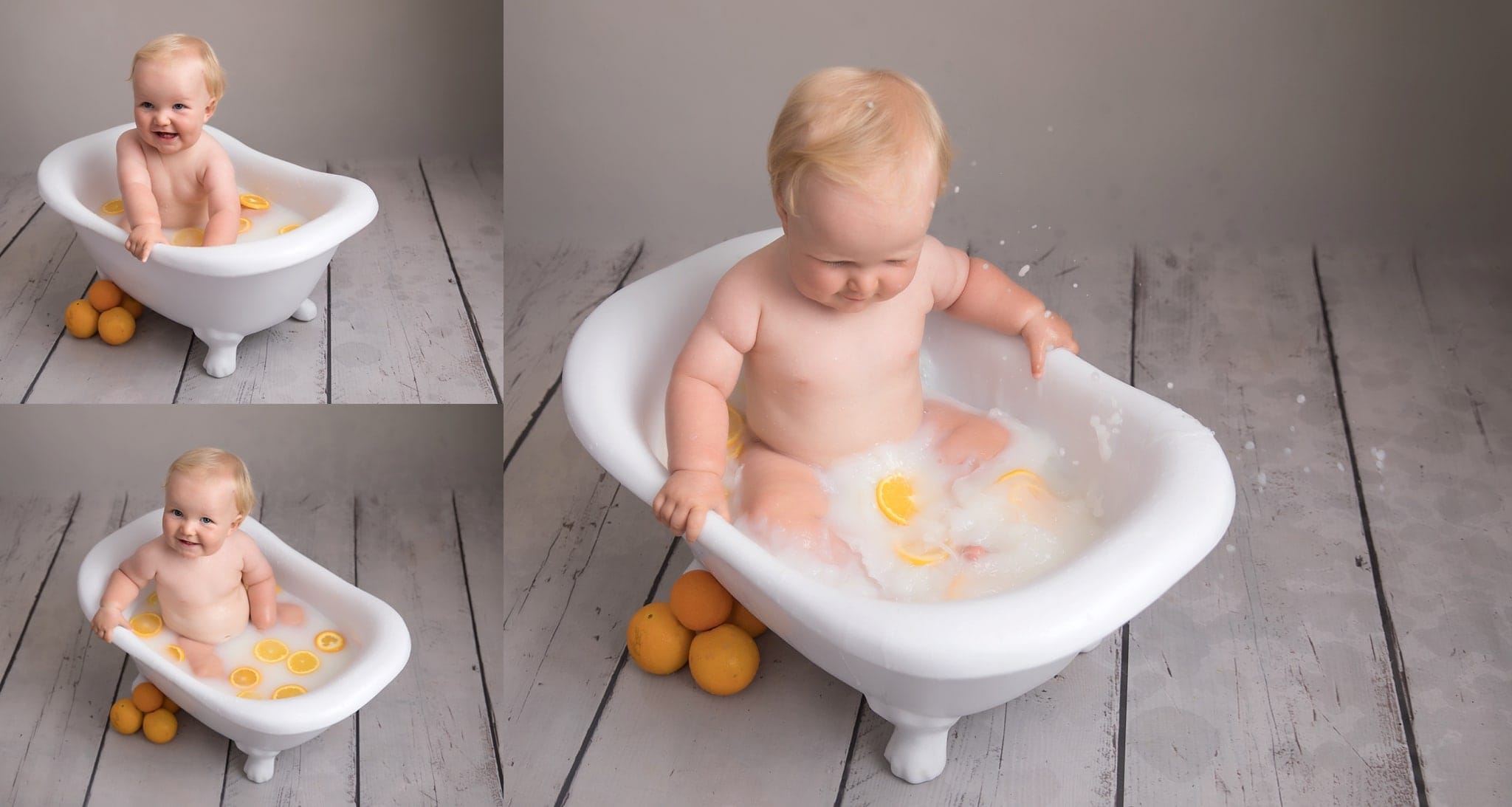 Baby in roll top bath